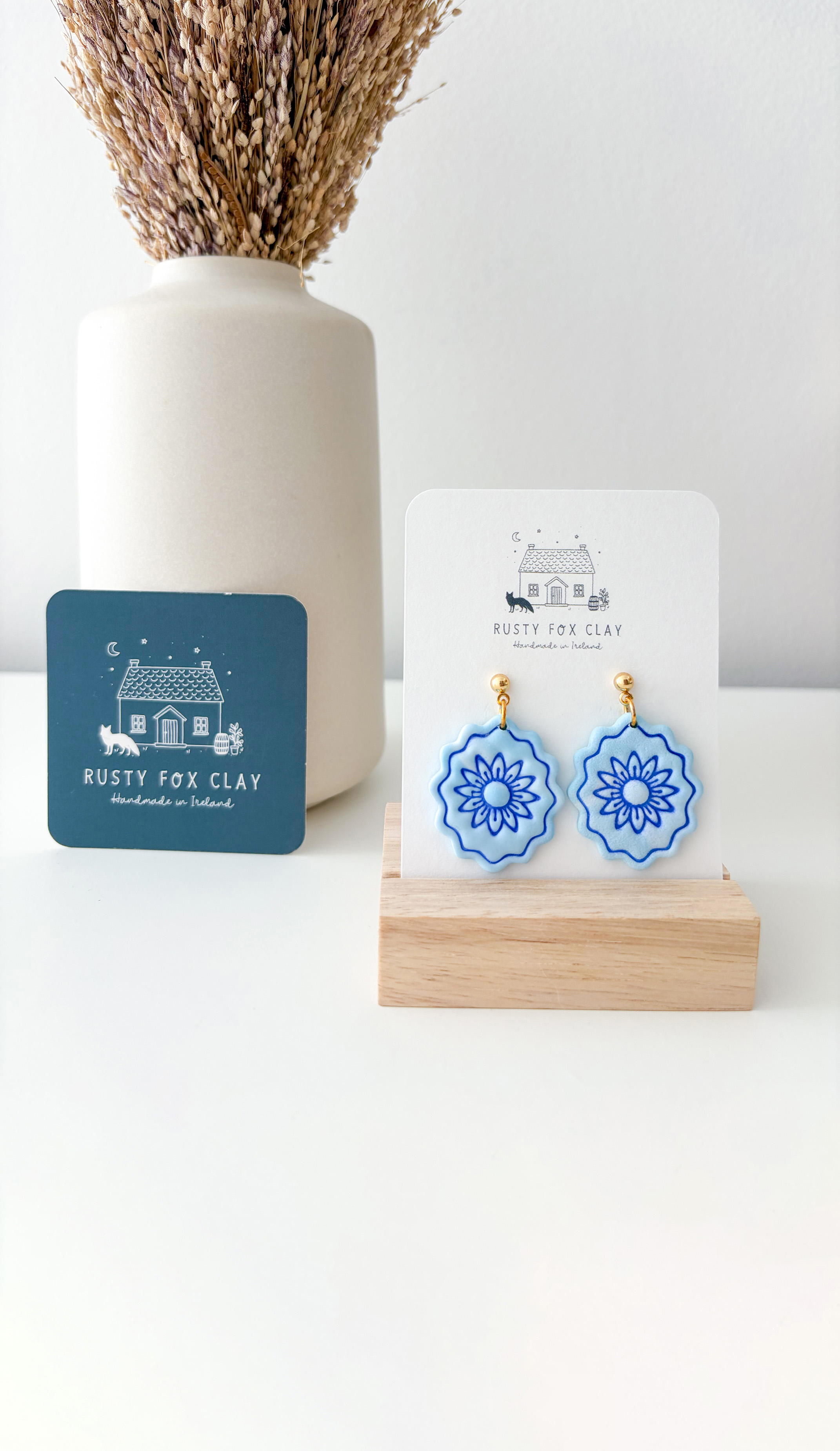 Daisy — handmade polymer clay earrings by Rusty Fox Clay