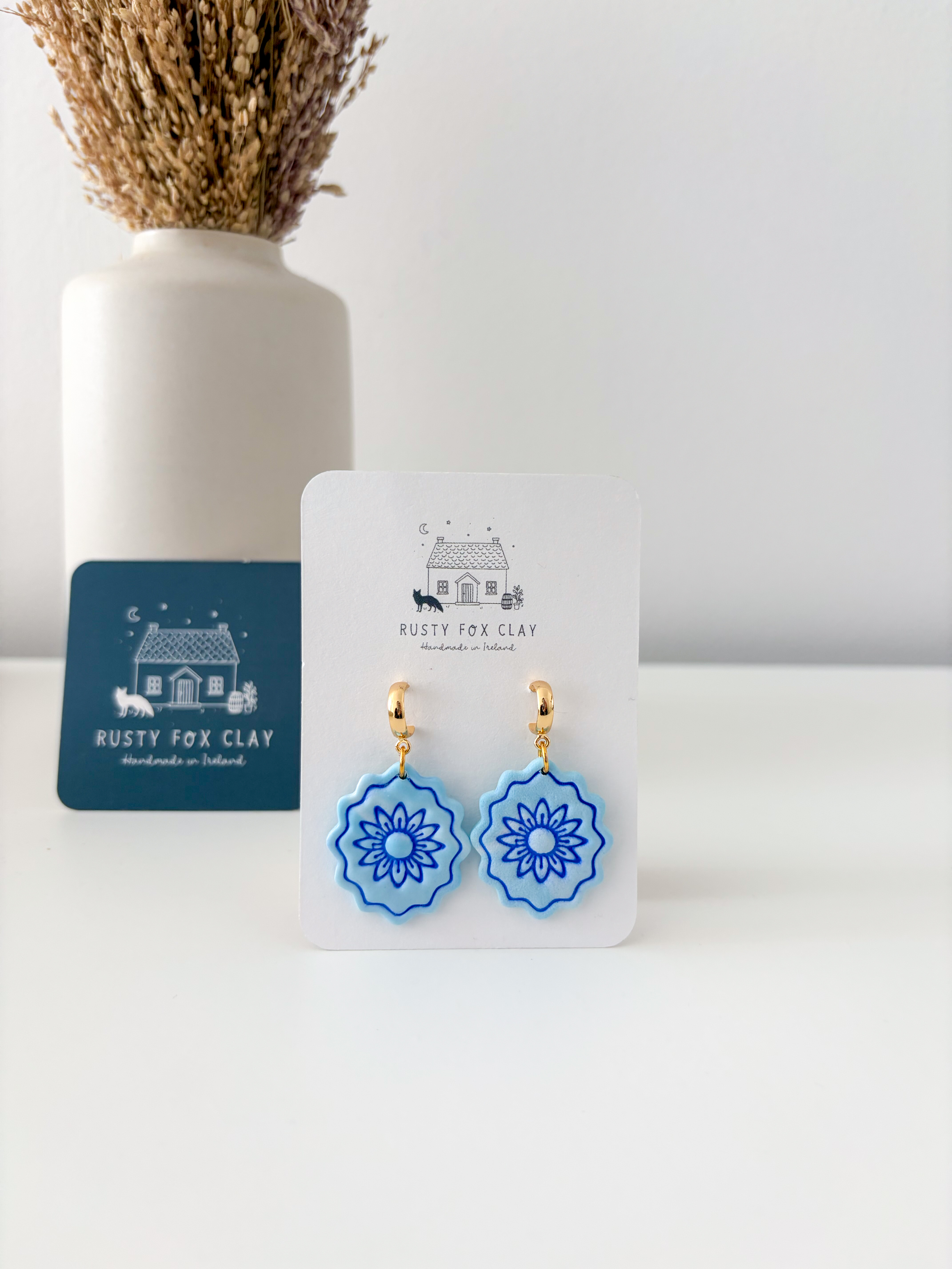 Daisy — handmade polymer clay earrings by Rusty Fox Clay